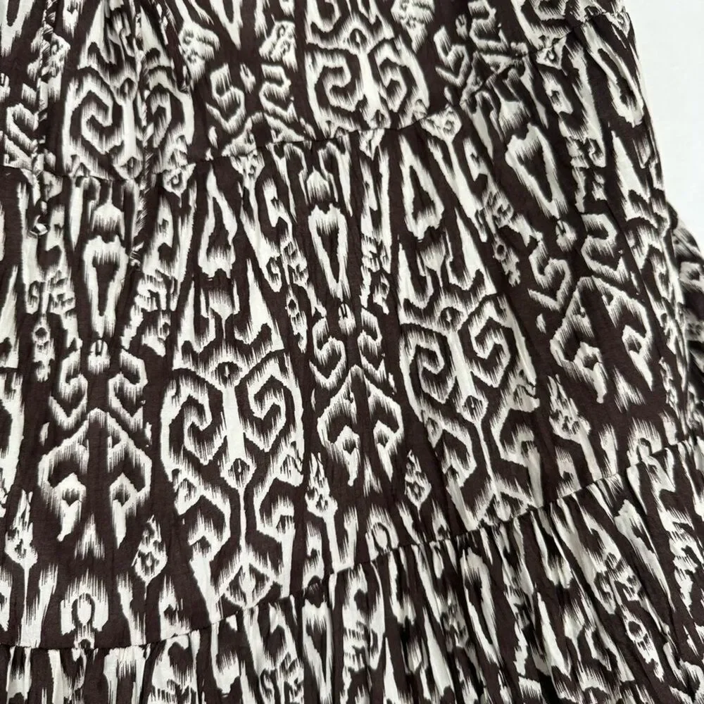 Christopher & Banks Women Tiered Drawstring Midi Skirt M 100% Cotton Resort Boho